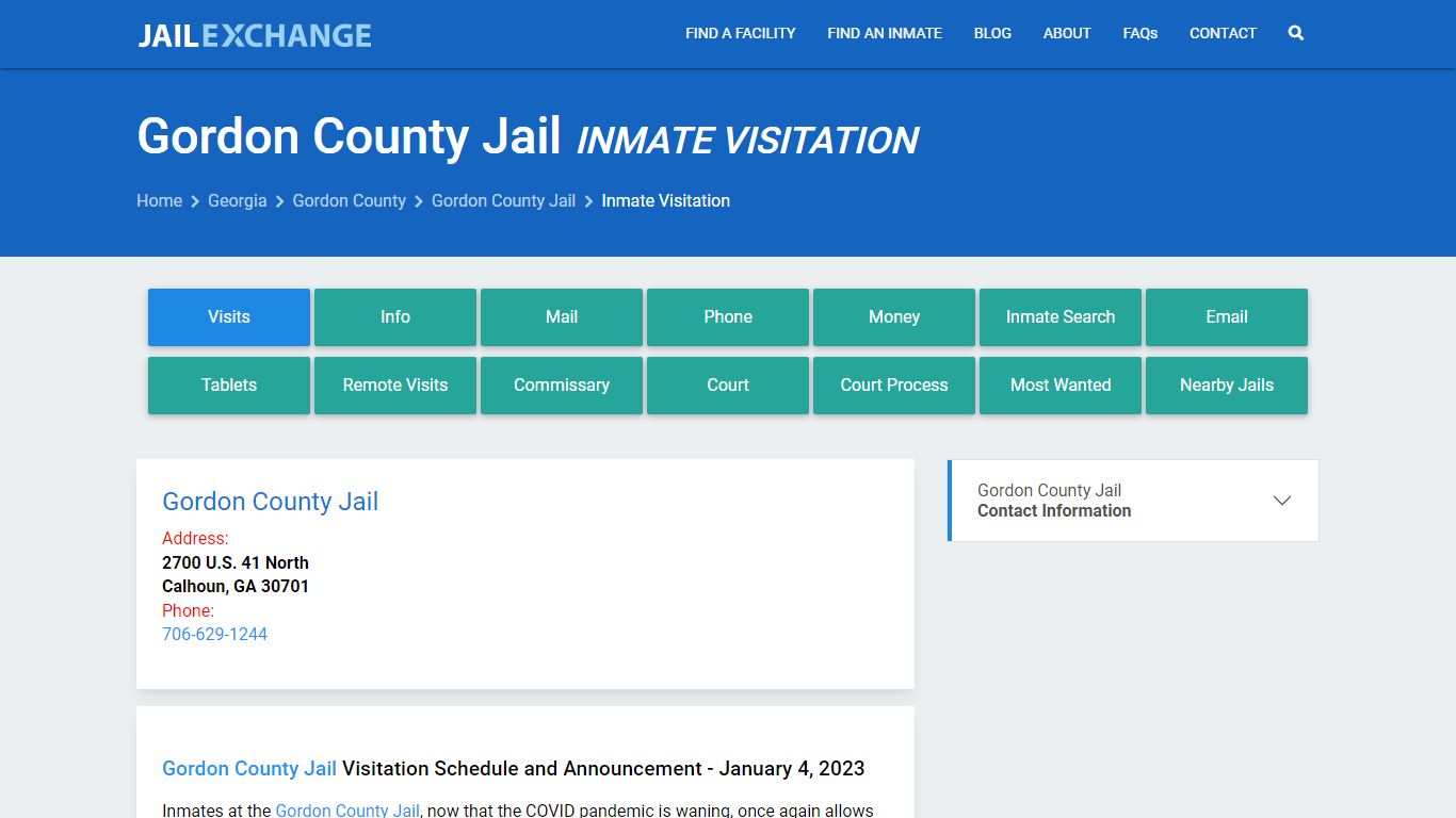 Inmate Visitation - Gordon County Jail, GA - Jail Exchange