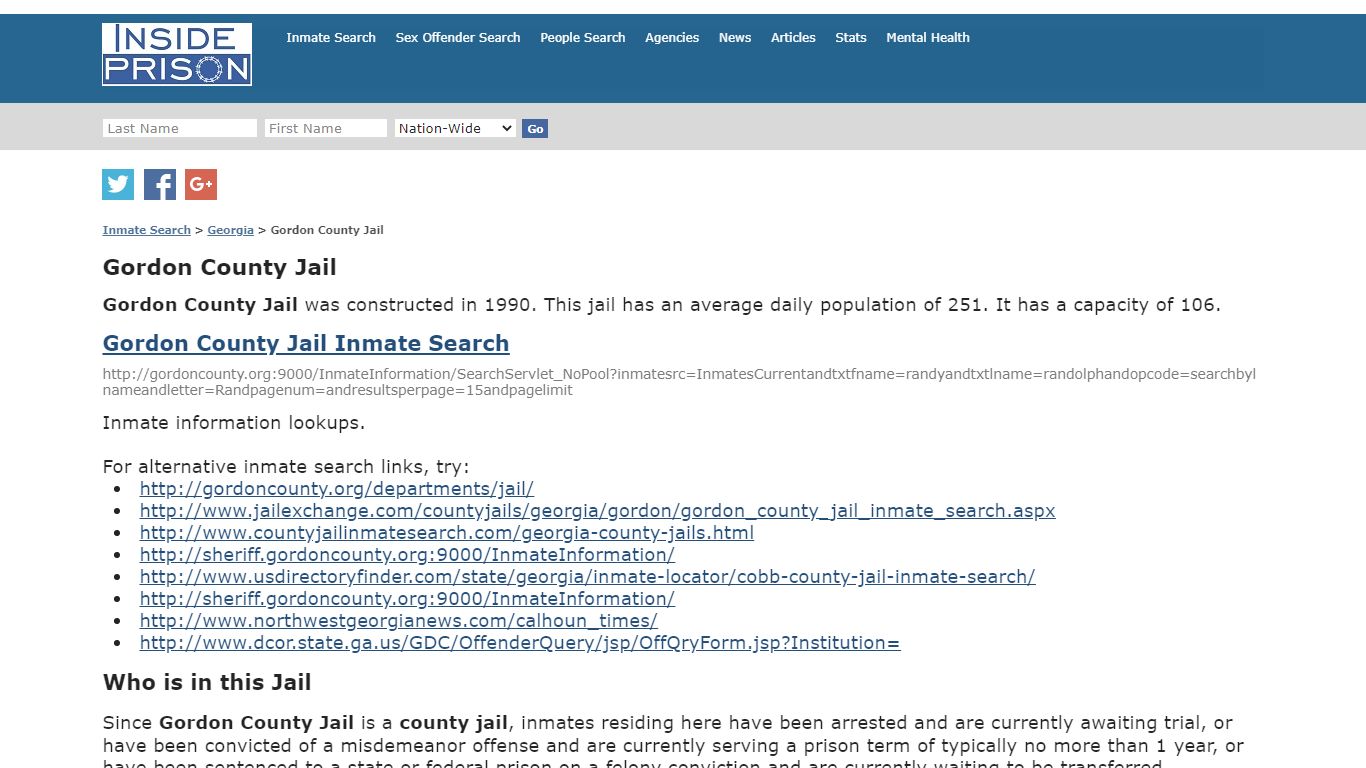Gordon County Jail - Georgia - Inmate Search - Inside Prison
